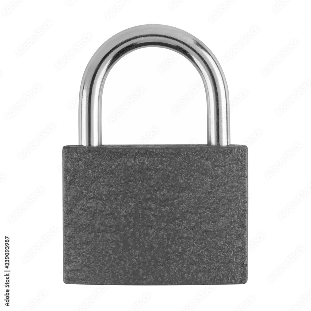 classic gray metal lock isolated on white background, closed lock classic gray metal lock isolated on white background, closed lock