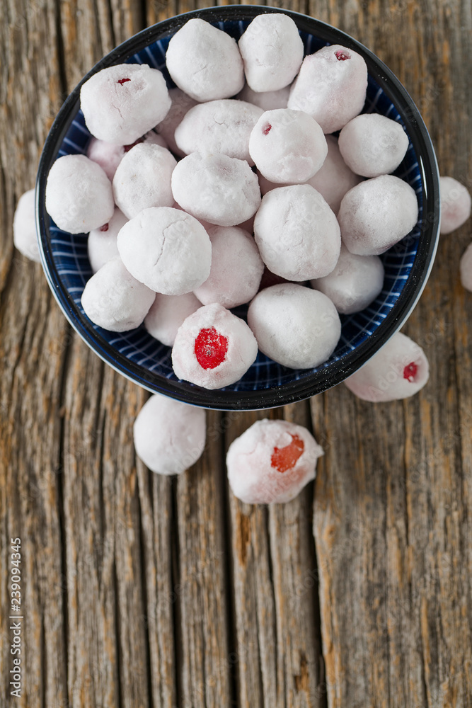 cranberries in powdered sugar
