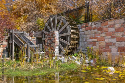 Pond with lily pads and water wheel Salt Lake photo