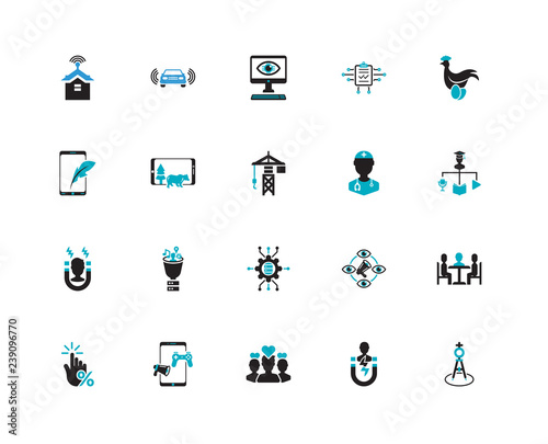 Simple Set of 20 Vector Icon. Contains such Icons as Precision, Blended learning, Chichen hen, Prority, Click through rate, autopilot, Viral marketing, Electronic. Editable Stroke pixel perfect