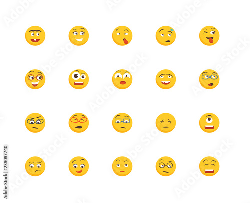 Set Of 20 icons such as Happy, Nerd, Suspicious, Sad, Wink, Ugly, Shocked, Tongue, icon pack