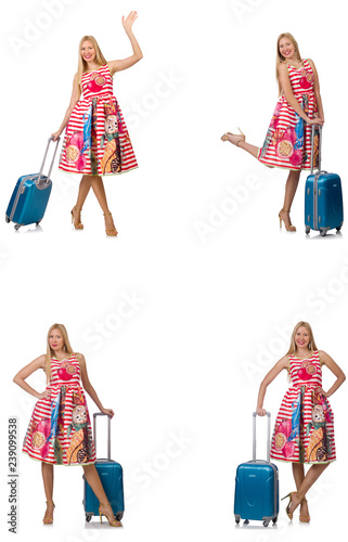 Woman with suitacases preparing for summer vacation