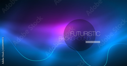 Glowing abstract wave on dark, shiny motion, Christmas and New Year magic space light. Techno abstract background