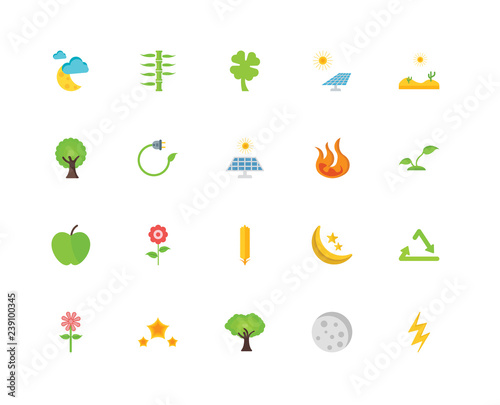 Set Of 20 icons such as Light, Moon, Tree, Star, Flower, Desert,