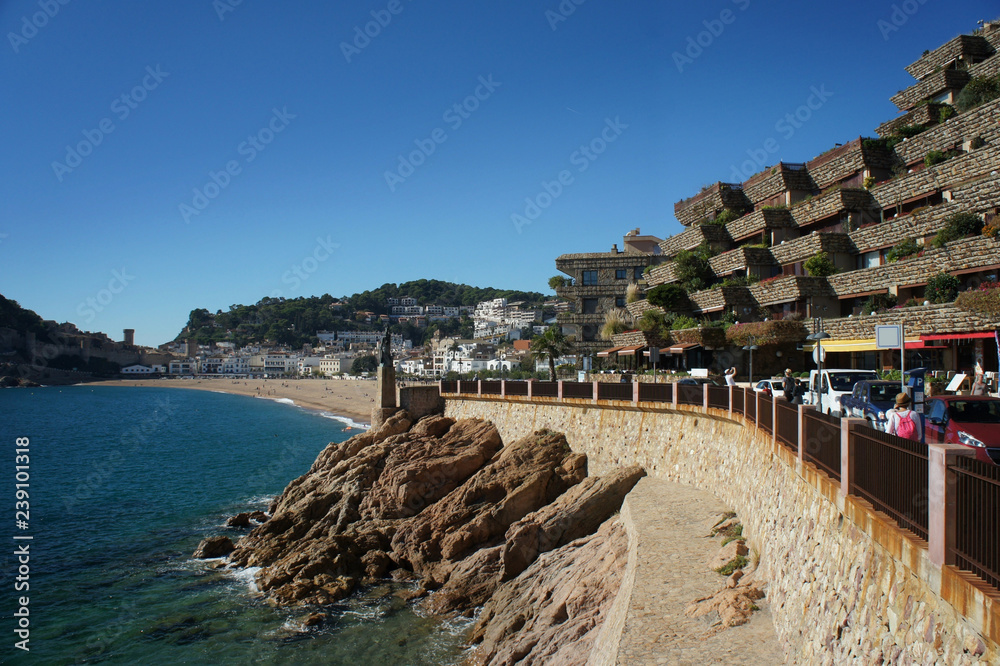 Embankment of the Catalan seaside town of Tossa de Mar.Spain.