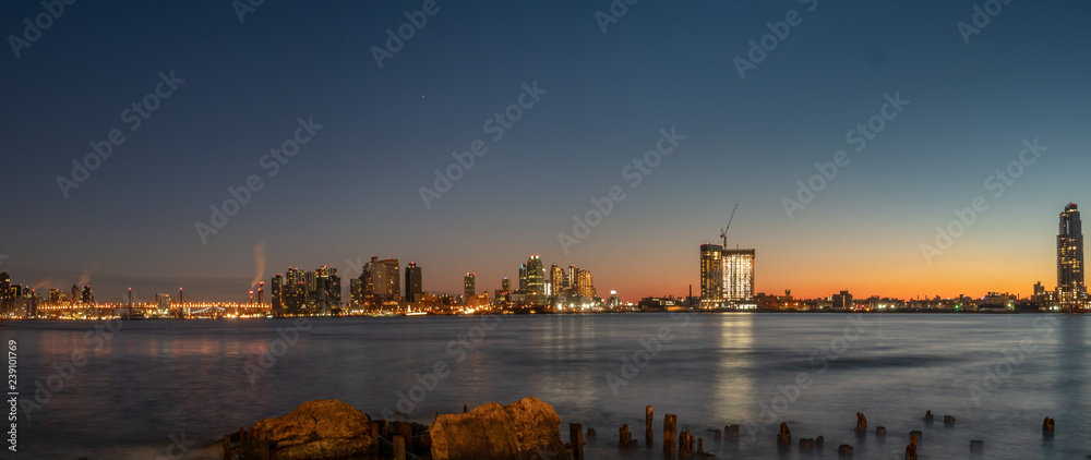 View of the Queensborough Bridge at Dawn From the Manhattan Shoreline