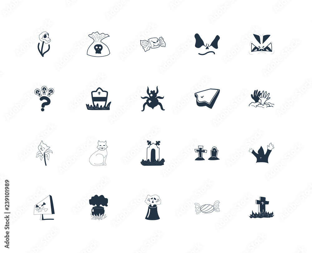 Set Of 20 icons such as Tomb, Candy, Potion, Dead, Pumpkin Face, Coffin, icon pack Set Of 20 icons such as Tomb, Candy, Potion, Dead, Pumpkin Face, Coffin, icon pack