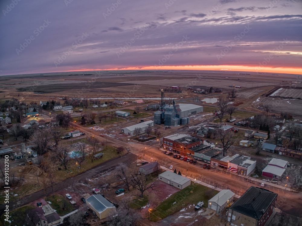 Sunset over Dolan, South Dakota, A Small Farming Town