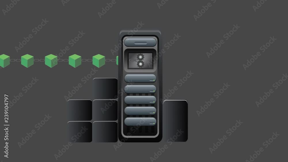 Blockchain Server Mining zoom out animation - 4K, matte included