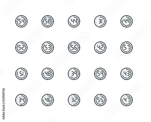 Simple Set of 20 Vector Icon. Contains such Icons as The 58 minutes  55 49 46 34 43 53 minutes. Editable Stroke pixel perfect
