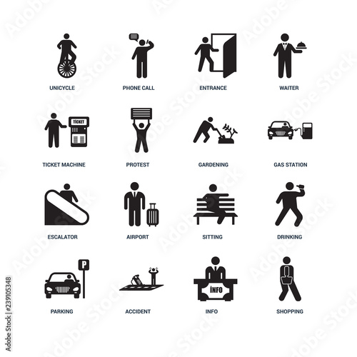 Set Of 16 icons such as Shopping, Info, Accident, Parking, Drink