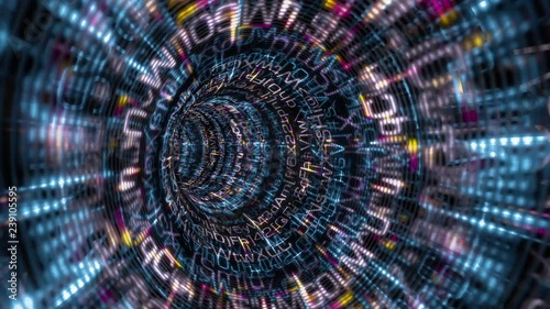 Data Stream 1020: Futuristic vortex tunnel of streaming data and video flux (Loop). photo