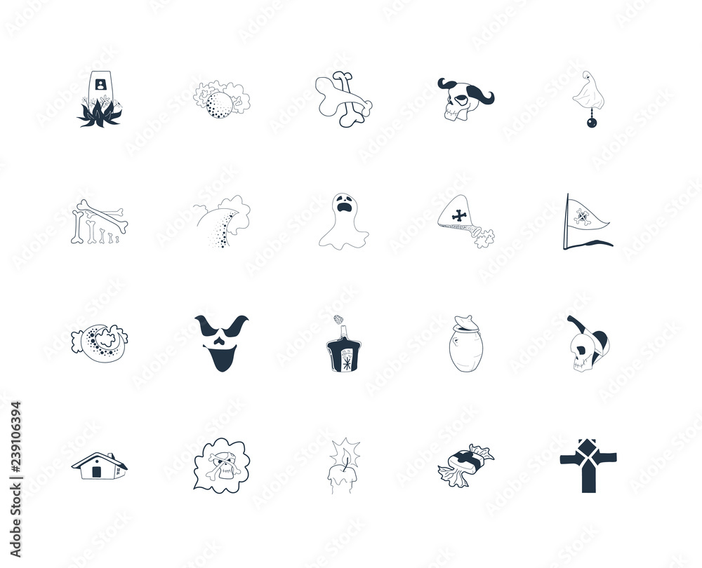 Set Of 20 icons such as Cross, Candy, Candle, Skull, House, Phantom, Potion, Moon, Half Bone, icon pack Set Of 20 icons such as Cross, Candy, Candle, Skull, House, Phantom, Potion, Moon, Half Bone, icon pack