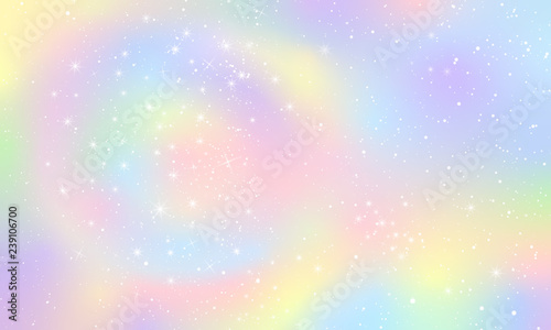 Pastel Falling Snow Glow Star Background. Colorful Sky Holographic Cloud Rainbow Christmas New Year Celebration Vector