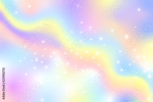 Pastel Snow Flake Glow Star Background. Colorful Sky Holographic Cloud Rainbow Christmas New Year Celebration Vector