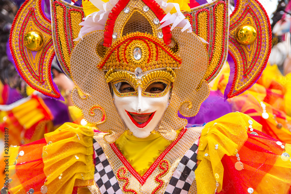 Colorful smiling mask of Masskara Festival, Bacolod City, Philippines