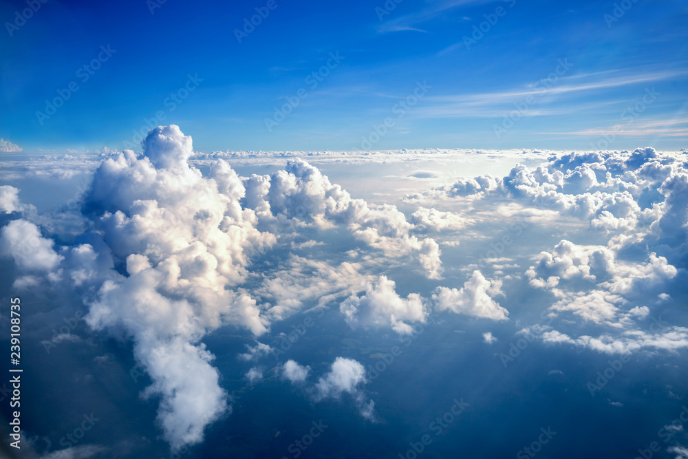 cloudscape from above, aerial view of blue sky and white cloud - obrazy, fototapety, plakaty 