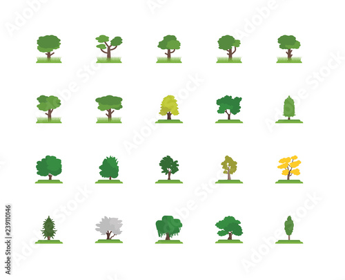 Simple Set of 20 Vector Icon. Contains such Icons as Tulip Tree tree, American Larch Eastern Hemlock Pignut Hickory tree. Editable Stroke pixel perfect