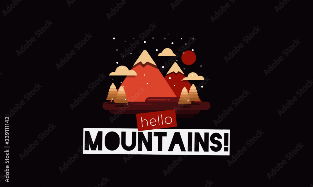 Hello Mountains Vector Flat Illustration