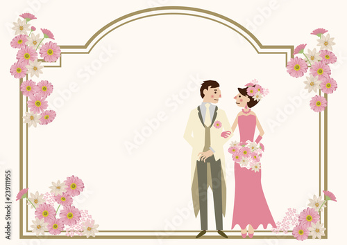 ウェディングカードのバリエーション。 ウェディングカードの素材。 花嫁と花婿のイラスト。 結婚式のためのデザイン。 花婿と花嫁のクリップアート。 結婚式のフレームデザイン。