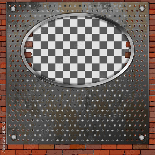 metal frame in a brick wall