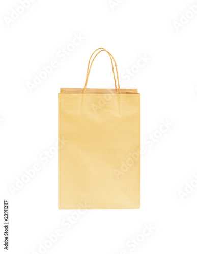 Recycled brown paper shopping bags isolated on white background with clipping path