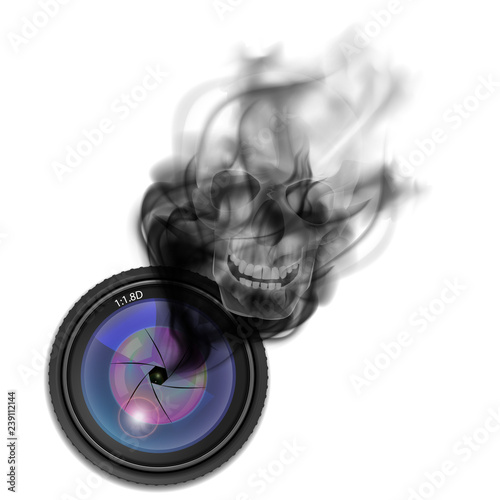Skull in the smoke from the camera lens