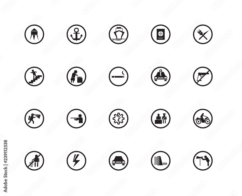 Set Of 20 icons such as Site seeing place, Dam, Car parking, Shock, No littering, Restaurant, rental, Pharmacy, Mine site, Babysitter and child, Ferry carrying cars, icon pack Set Of 20 icons such as Site seeing place, Dam, Car parking, Shock, No littering, Restaurant, rental, Pharmacy, Mine site, Babysitter and child, Ferry carrying cars, icon pack