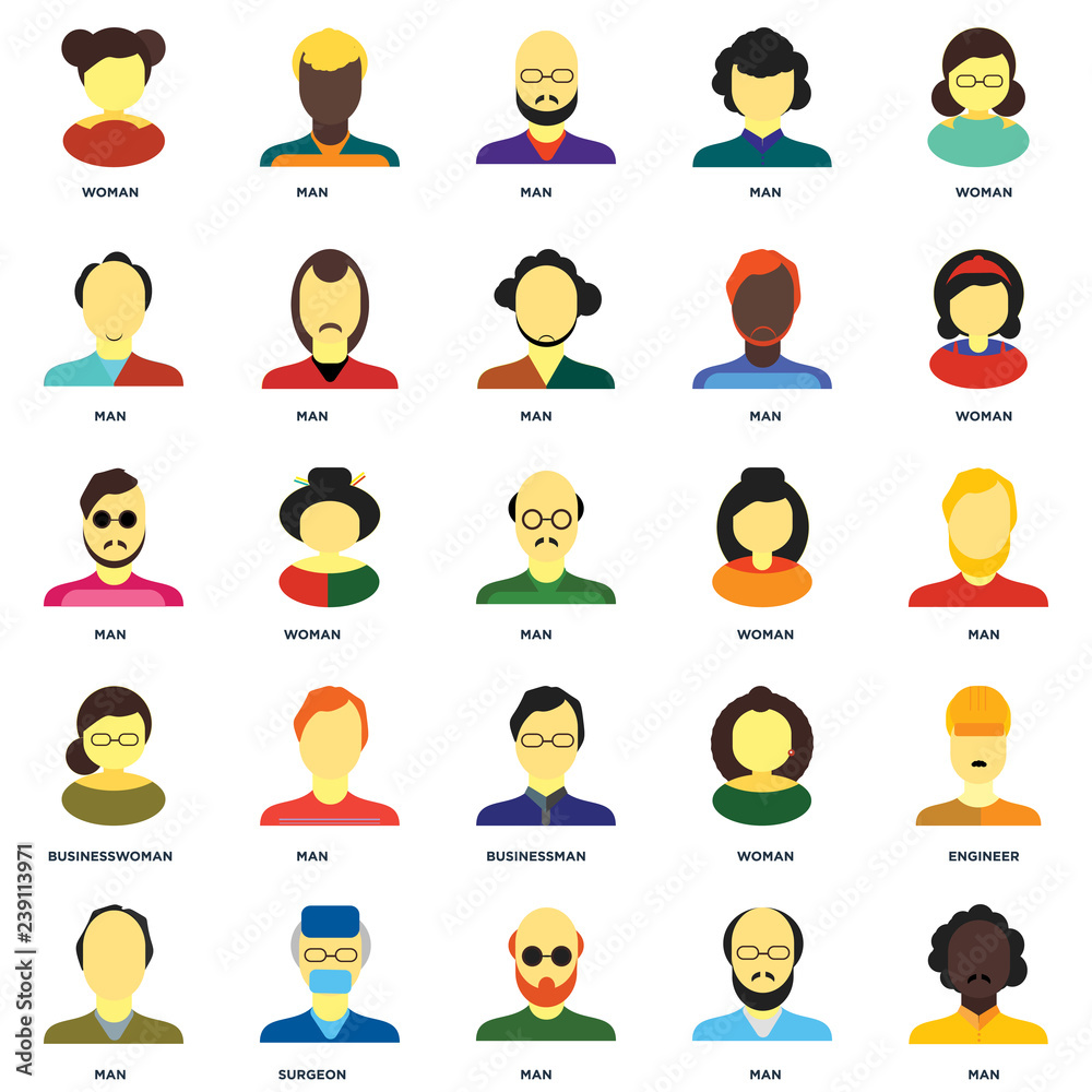 Φωτογραφία Set Of 25 icons such as Man, Surgeon, Woman, Businessman, Businesswoman, Man ico
