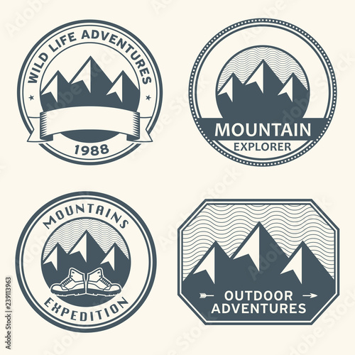 Mountain wild adventure signs or stamps