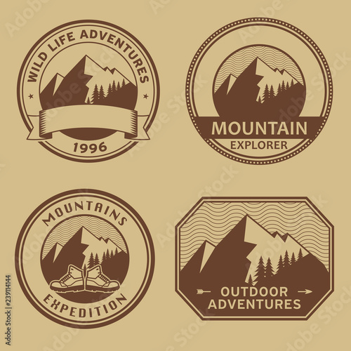 Mountain wild adventure signs or stamps