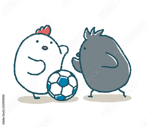 ゆるいにわとりとカラスのサッカー