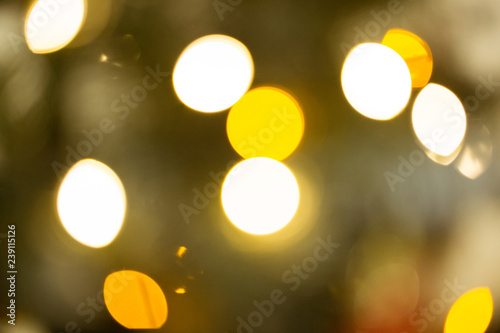 New year backdrop. Blurred background with golden bokeh. Christmas mock-up or greeting card. Holiday background. Soft focus