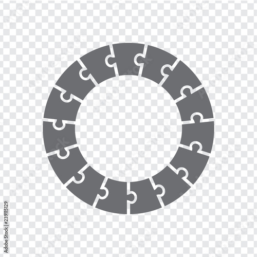 Simple icon circle puzzle in gray. Simple icon circle puzzle of the fifteen elements on transparent background. Flat design. Vector illustration EPS10.