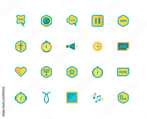 Simple Set of 20 Vector Icon. Contains such Icons as Right arrow, Musical note, Square, Loop, Wall clock, Minus, Brightness, Free, Heart, Chat. Editable Stroke pixel perfect