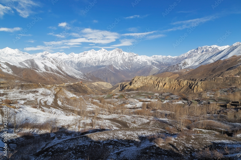 Landscape of Muktinath village in lower Mustang District, Nepal