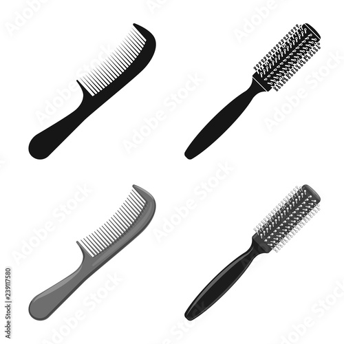 Isolated object of brush and hair symbol. Collection of brush and hairbrush stock vector illustration.