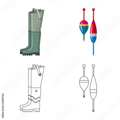 Vector illustration of fish and fishing icon. Collection of fish and equipment stock vector illustration.