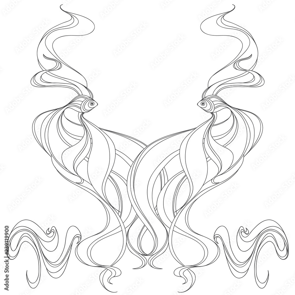 Marine background with fishes. Vector illustration on white background with space for text. Can be used creating card or invitation card.
