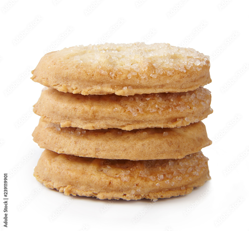 A stack of danish butter cookies isolated on white background. A stack of danish butter cookies isolated on white background.