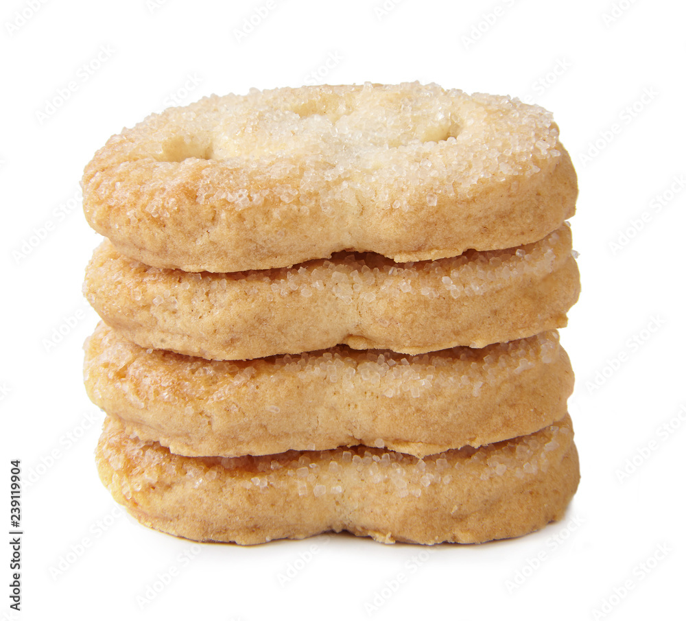 A stack of danish butter cookies isolated on white background. A stack of danish butter cookies isolated on white background.