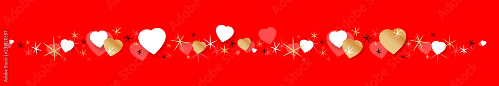 Frise coeurs Saint Valentin sur fond rouge