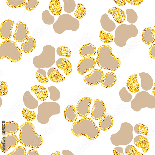 Vector semless golden sparkle pattern with dogs theme elements