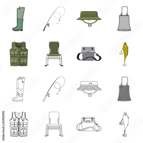 Isolated object of fish and fishing logo. Set of fish and equipment stock vector illustration.
