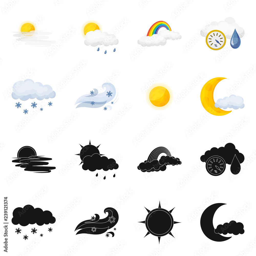 Isolated object of weather and climate icon. Collection of weather and cloud stock vector illustration. Isolated object of weather and climate icon. Collection of weather and cloud stock vector illustration.