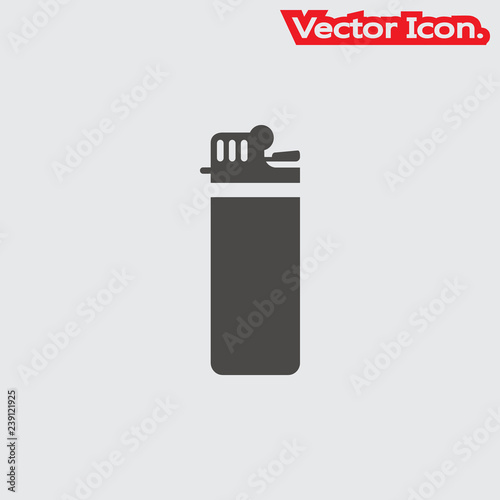 lighter with fire icon isolated sign symbol and flat style for app, web and digital design. Vector illustration.