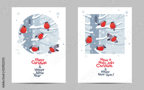 Funny Christmas Bullfinches vector cards