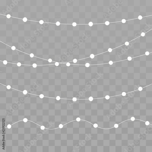 Christmas lights isolated on transparent background. Holiday decorative design elements. Garlands decorations. Vector illustration
