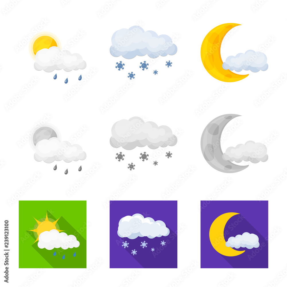 Obraz Vector design of weather and climate icon. Collection of weather and cloud stock symbol for web.