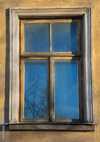View to the old wooden window.